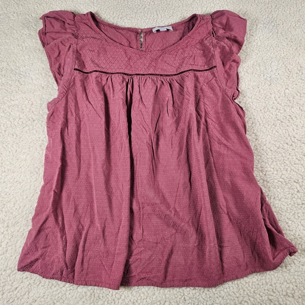 LOFT Blouse Womens XL Pink Flutter Sleeve Ladder Stitch Dobby Boho Chic Top - Picture 6 of 11